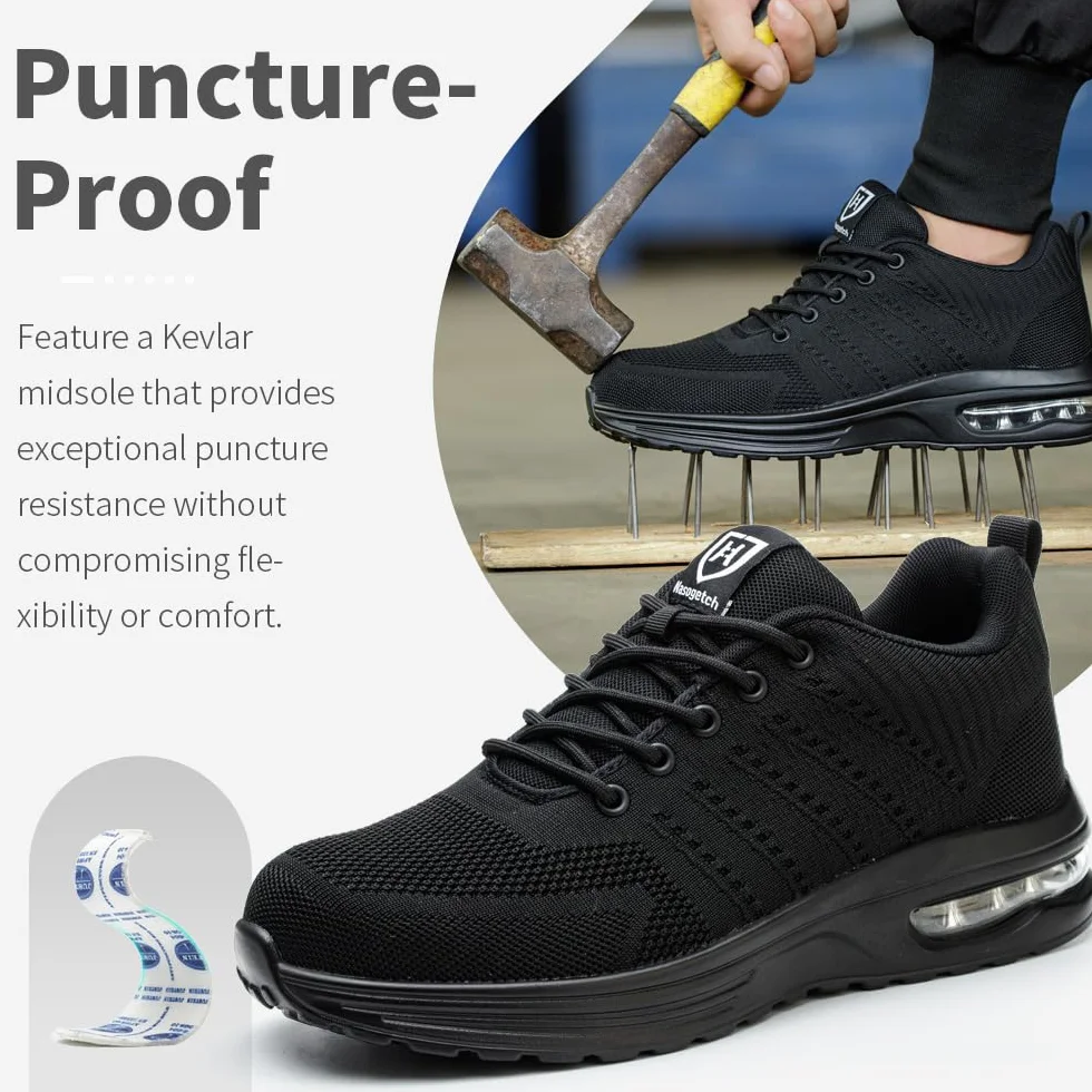 Nasogetch Sicherheitsschuhe Damen Herren Stahlkappenschuhe Arbeitsschuhe Sportlich Atmungsaktiv