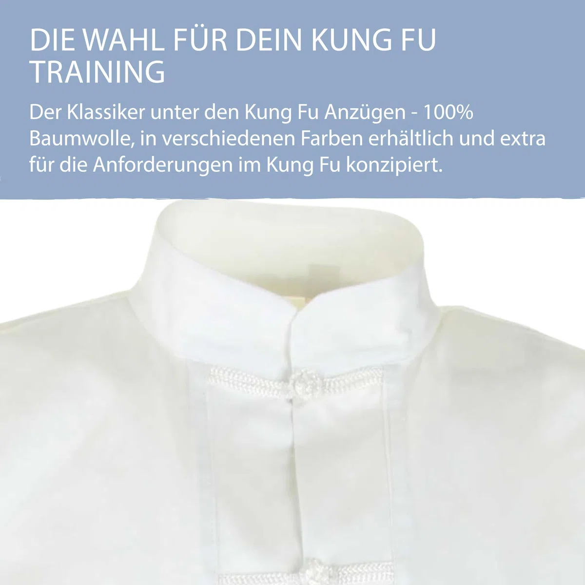 Ju-Sports Kung Fu Anzug Weiß, Cotton I Solider Kampfanzug im klassischen Schnitt I Mit Kordelknöpfen & Bündchenhose mit Elasikbund I 100% Baumwolle