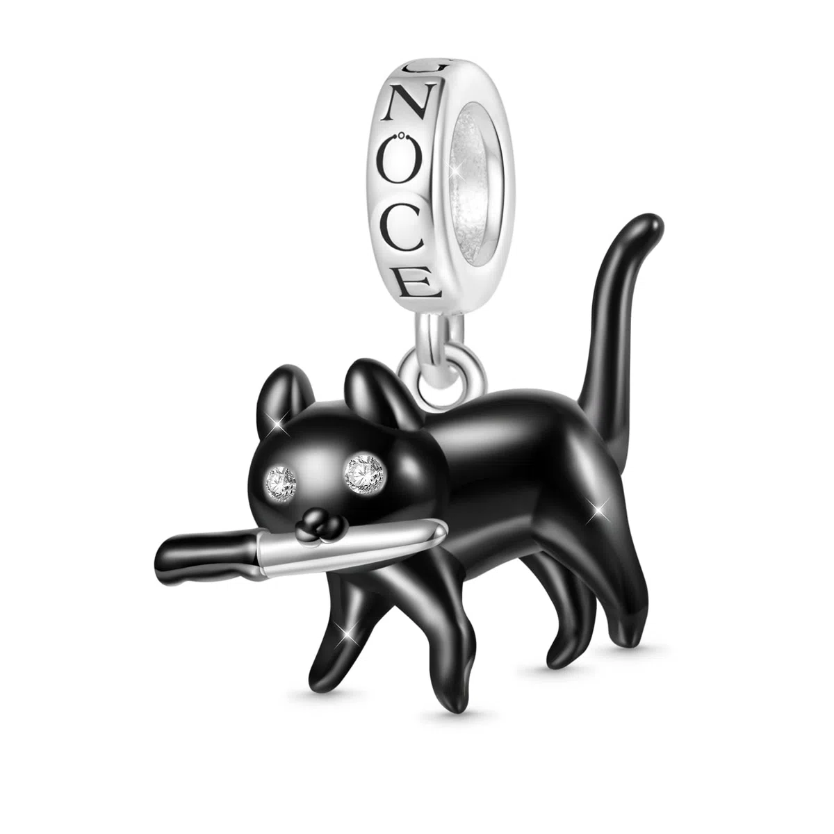 GNOCE Schwarzer Katzen-Anhänger, baumelnder Charm, S925er-Sterlingsilber, baumelnder Anhänger für Frauen, Ehefrau, Valentinstag, Muttertag, Schmuckgeschenk, Inner Diameter4.5 mm, Sterling-Silber, Kein