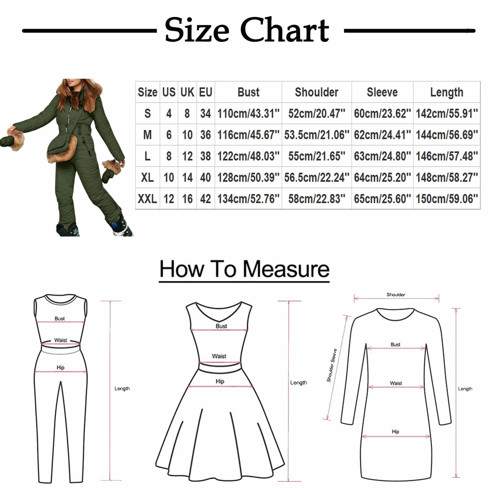 Damen Schneeoverall - Damen Schneeanzug + Skihandschuhe + Gürteltasche 3 teilig Skianzug Winter Warme Jumpsuit Schneeoverall Einteilig Skioverall mit Kapuze Reißverschluss Skianzüge