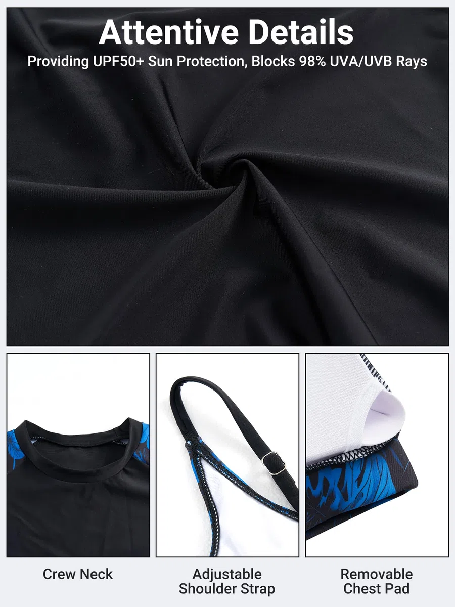 Owntop Damen 3-teiliger Rash Guard | UPF50+ UV Shirt | Kurzarm Rashguard-Shirts & Bikini Top & Hochtaillierte Boyshorts | Schnelltrocknend Badebekleidung Badeanzüge | Schwimmen Surfen