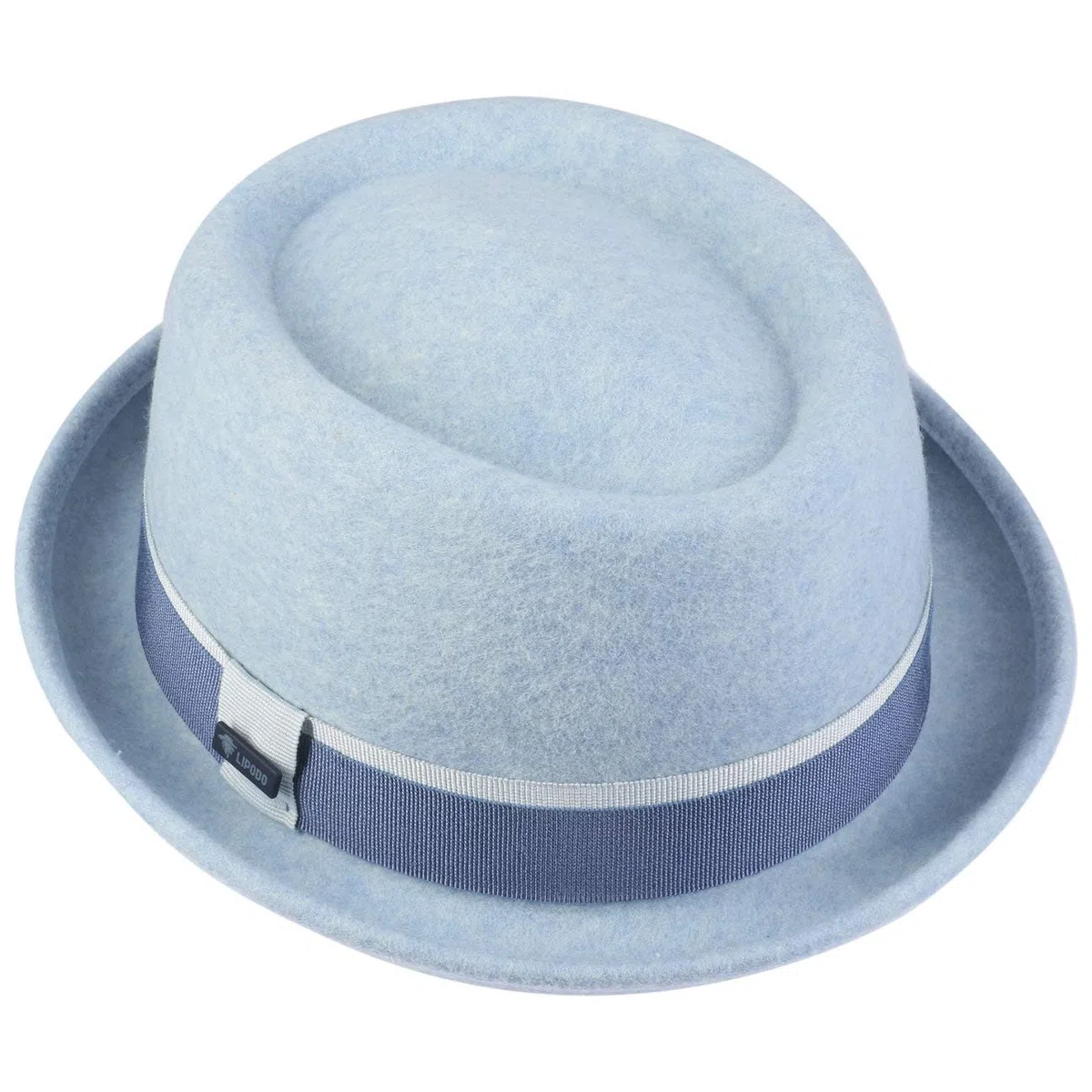 Lipodo Vantamo Pork Pie Wollhut Damen Handmade in Italy Mehrfarbiges Ripsband Rosa Hellblau Pink Damen Herbst Winter