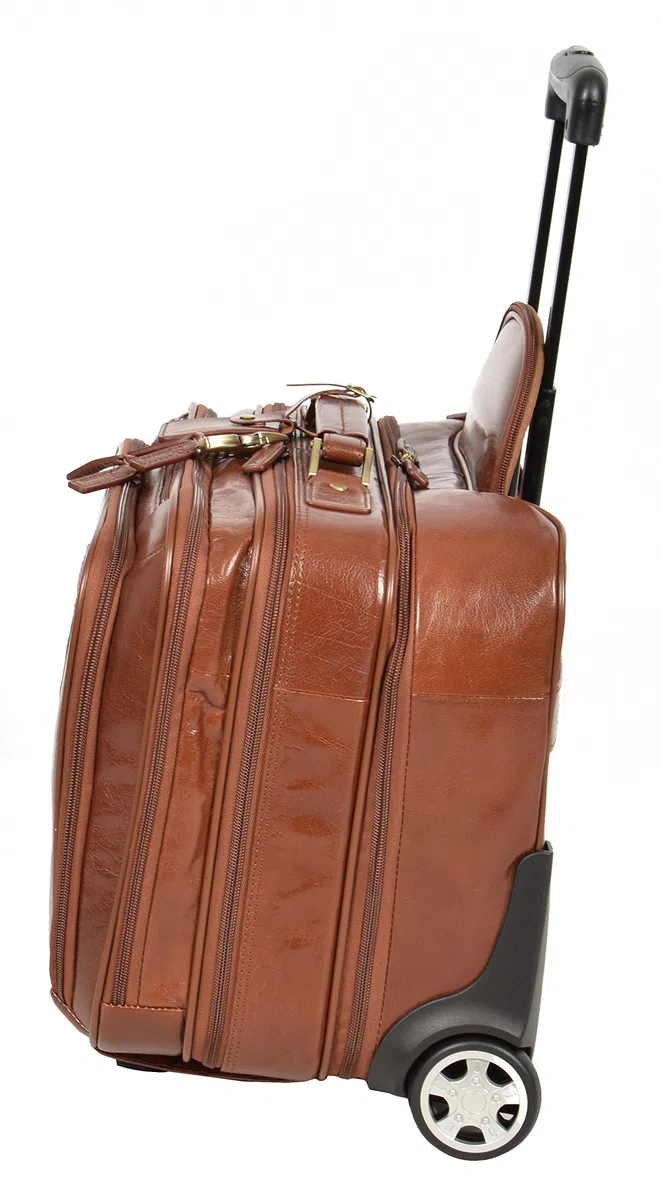 Echtes Leder Pilotenkoffer auf Räder Flug Arbeit Laptop Trolley Kabine Tasche HLG891 Kastanie