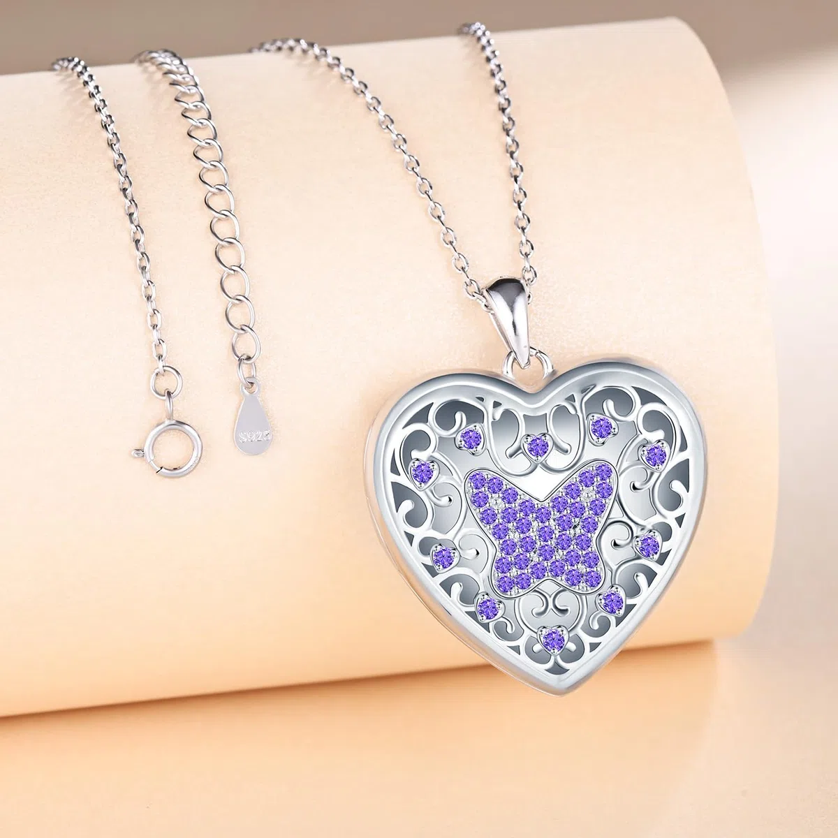 Herz Medaillon zum Öffnen für Bilder Halskette Damen Silber 925 mit Zirkon: Schmetterling Foto Kette Skelett Bilder Anhänger Halskette-Vintage Amulett Schmuck-Geschenk für Frauen Mama Freundin Mädchen