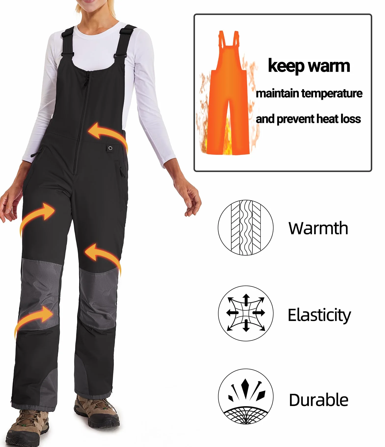 Damen Skihose Latzhose Wasserdicht Softshellhose Overall Winter Warm Gefüttert Schneehose Snowboardhose mit Verstellbaren Hosenträgerhose
