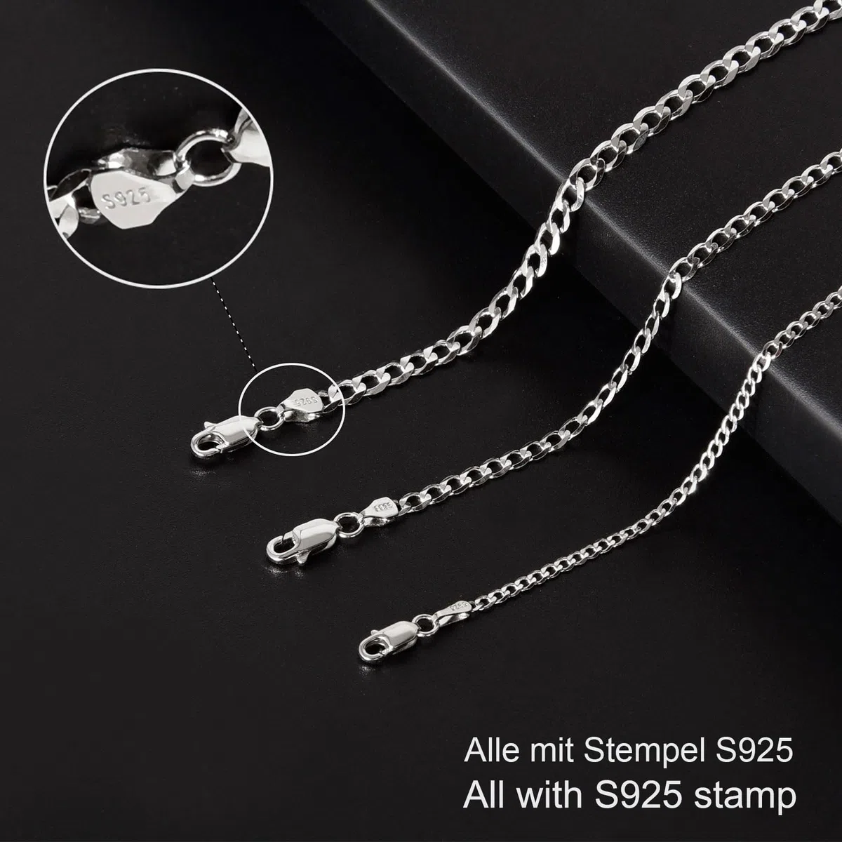 925 Sterling Silber Panzerkette Echt Silberkette für Herren Damen 2/3/4mm Breite Dünn Superflache Mehrreihige Kette Hochwertige klassische Halsketten für den Alltag 45–65 cm