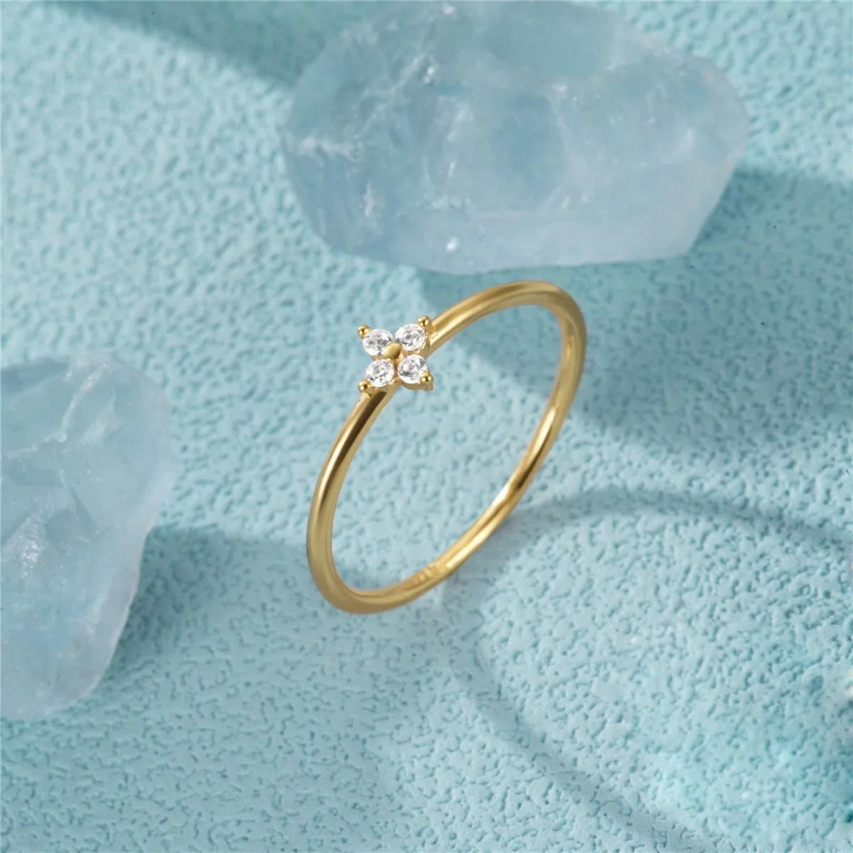Wycian Deko Ringe Goldener Ring Modeschmuck 9K/14K Gelbgold Au375/Au585 Runde Form Moissanit Vorsteckring für Tante Elegant Schmuck Geschenk