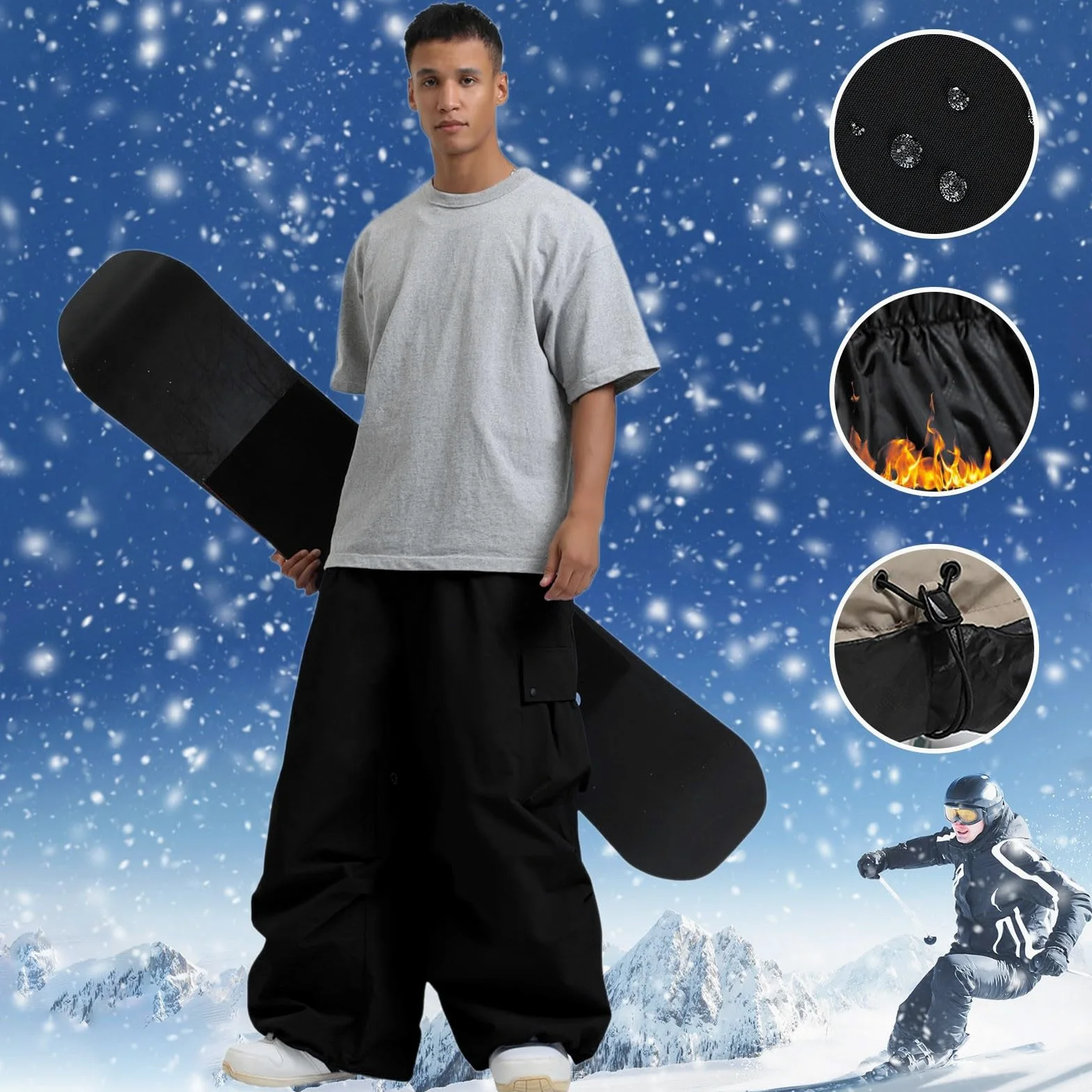 Generisch Snowboardhose für Herren, Baggy, Wasserdicht, Ski Hosen, Schnee-Cargohose, Warme Isolierung, Skihose, Winterhose, Atmungsaktiv, Snowboard Hose, Outdoor Schneehose