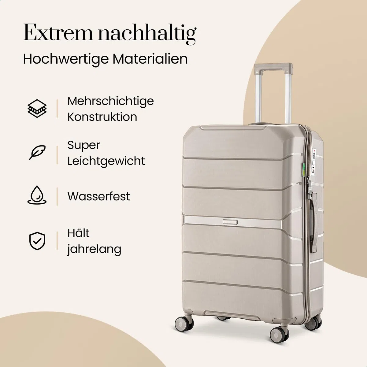 Urban Adventurer Koffer groß 110L – Beige – Hartschalenkoffer XXL mit Zahlenschloss & 4 Rollen