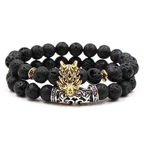 Steinarmband, Naturstein -Perlenarmband, Naturstein -Set Armbänder Perlen Energie Vulkanstein Wasserhahn Perlen elastisches Armband Armband, personalisiertes Kleidungszubehör Schmuck