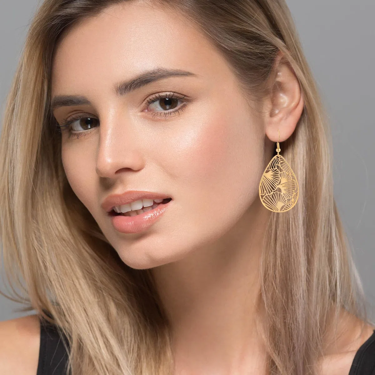 14K Gold vergoldet Blattgold Ohrringe für Frauen, Silber Ohrringe Hängend Damen mit Anhänger Tropfenform, Wassertropfen Schmuck für Geschenk