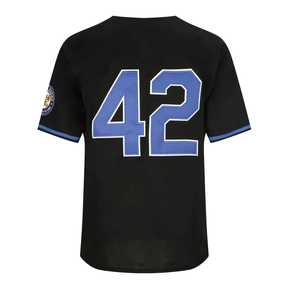 Herren Baseballtrikot, Schwarz, Legend, Nummer 42, Vintage-Stil, Bestickt, Retro-Lichtout-Trikot