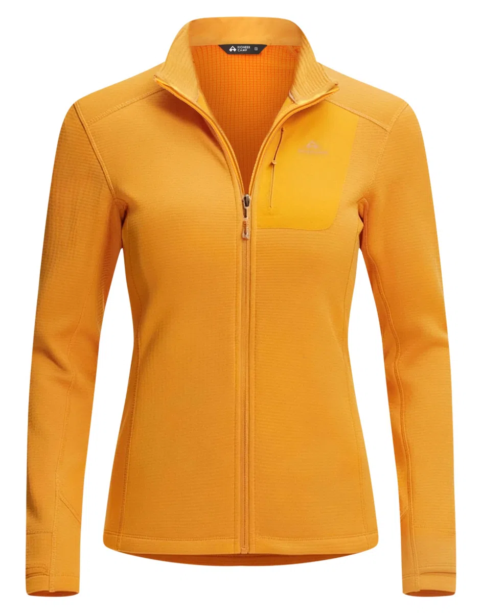 Pioneer Camp Damen Fleecejacke ohne Kapuze – Leichtes, Atmungsaktives,Hohe Elastizität Fleeceshirt mit Reißverschluss Winddichter Stehkragen für Outdoor-Aktivitäten wie Klettern, Skifahren & Wandern