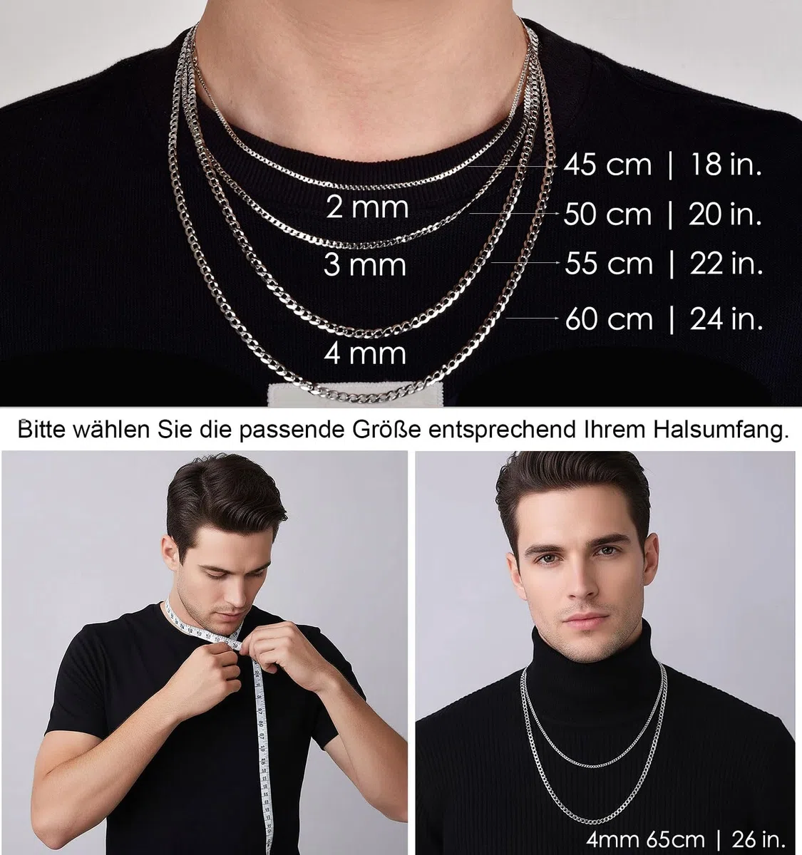 925 Sterling Silber Panzerkette Echt Silberkette für Herren Damen 2/3/4mm Breite Dünn Superflache Mehrreihige Kette Hochwertige klassische Halsketten für den Alltag 45–65 cm