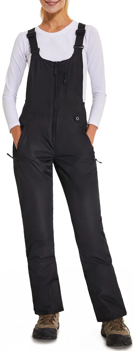 Damen Skihose Latzhose Wasserdicht Softshellhose Overall Winter Warm Gefüttert Schneehose Snowboardhose mit Verstellbaren Hosenträgerhose HXK8668W-Black-M