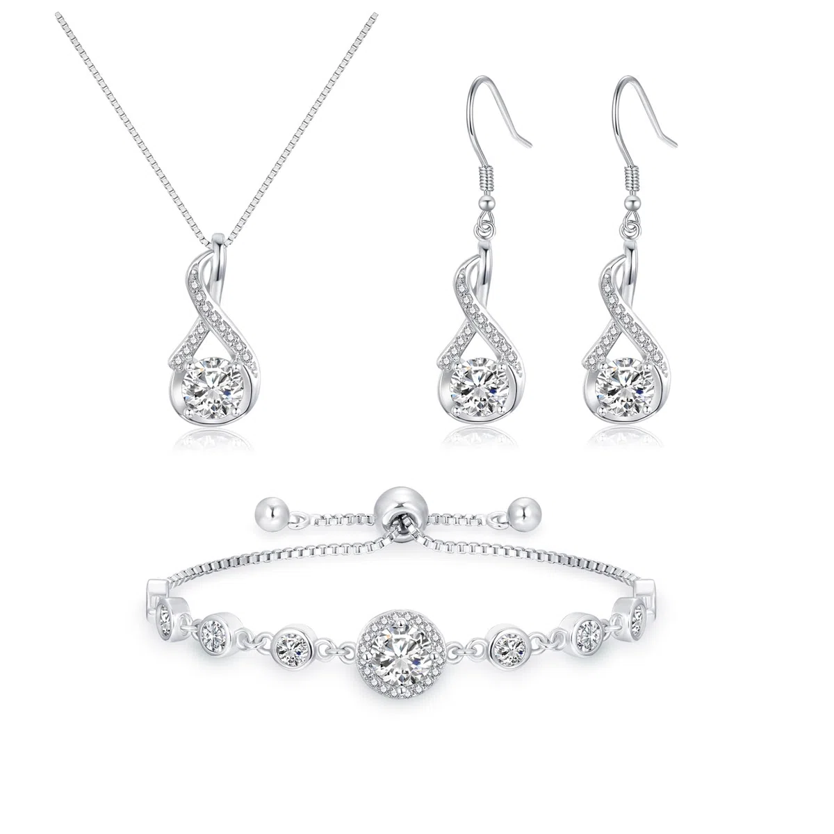 Silber Schmuck Set Damen, 925 Sterling Silber Halskette & Ohrringe & Armband Set mit AAAAA Cubic Zirkonia, Unendlichkeit Silberschmuck Damen 925 Hochzeitstag Liebesgeschenk für Braut Frauen