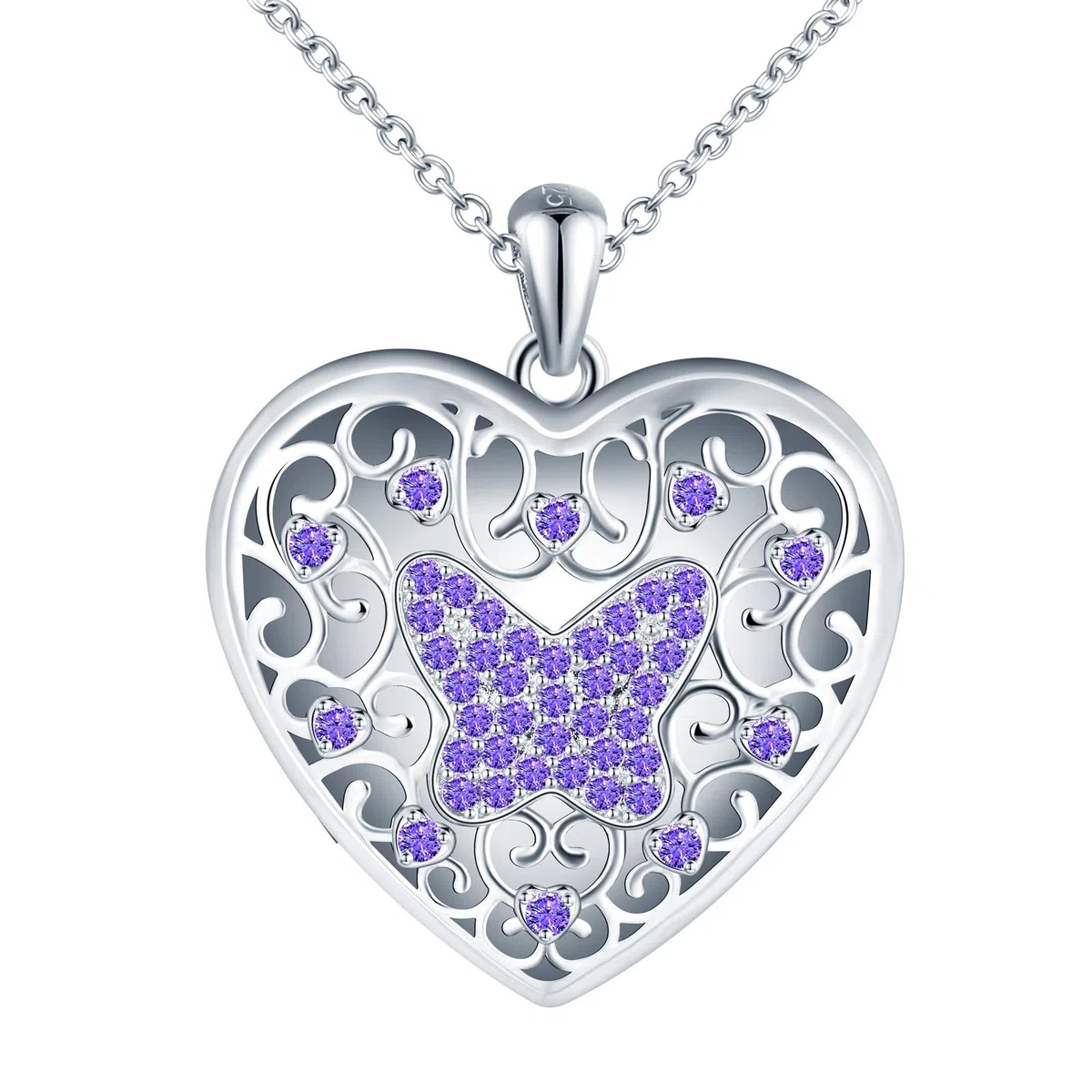 Herz Medaillon zum Öffnen für Bilder Halskette Damen Silber 925 mit Zirkon: Schmetterling Foto Kette Skelett Bilder Anhänger Halskette-Vintage Amulett Schmuck-Geschenk für Frauen Mama Freundin Mädchen