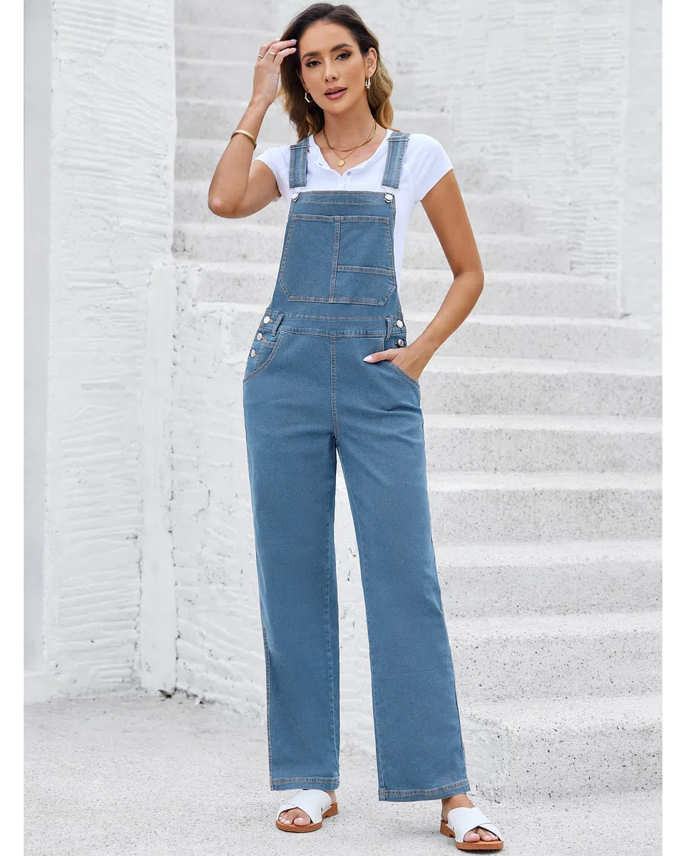 Vetinee Latzhose Damen Jeans Wide Leg Jumpsuit Baggy mit Taschen
