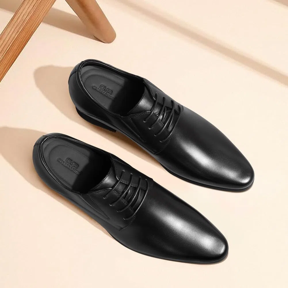 CHAMARIPA Herren Derby-Geschäftsschuhe mit 8 cm unsichtbarer Innenerhöhung | Obermaterial aus Vollnarbenleder, integrierte Erhöhungssohle, ideal für Büro, Hochzeit und Alltag