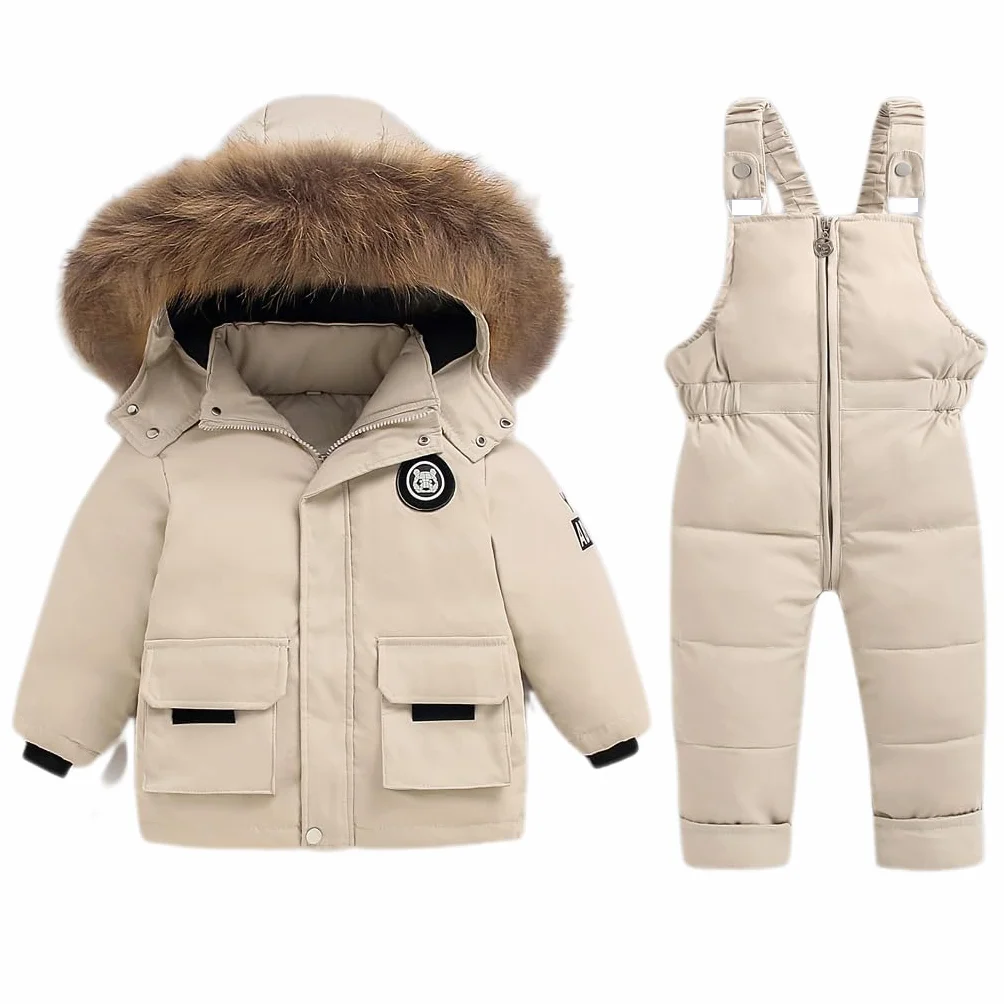 Baby Schneeanzug Winter 2 Stück Daunenjacke Mantel mit Schnee Lätzchen Hose Jungen Mädchen Skianzug Kleidung Weiß 3-4 Jahre