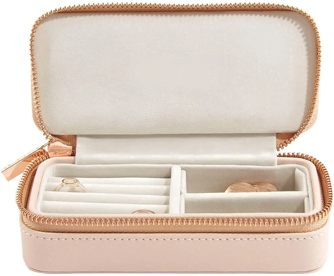 Schmuckschatulle, mittlere Reise Schmuckschatulle, Schmuckschatulle Reise klein, Schmuckschatulle für Frauen, für Ringe, Ohrringe (Altblau) (Blush)