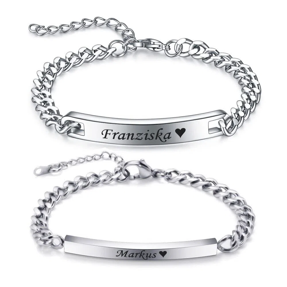 ID Edelstahl Partner Armbänder + Gravur nach Wunsch Partnerarmbänder mit Box