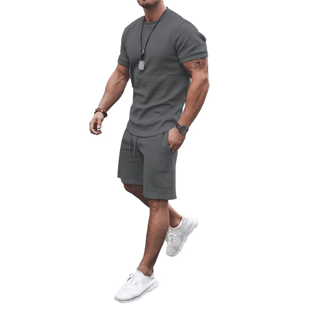 amropi Herren Sportanzug Jogginganzug 2 Teile Sommer Trainingsanzug Kurzarm Kleidung Set