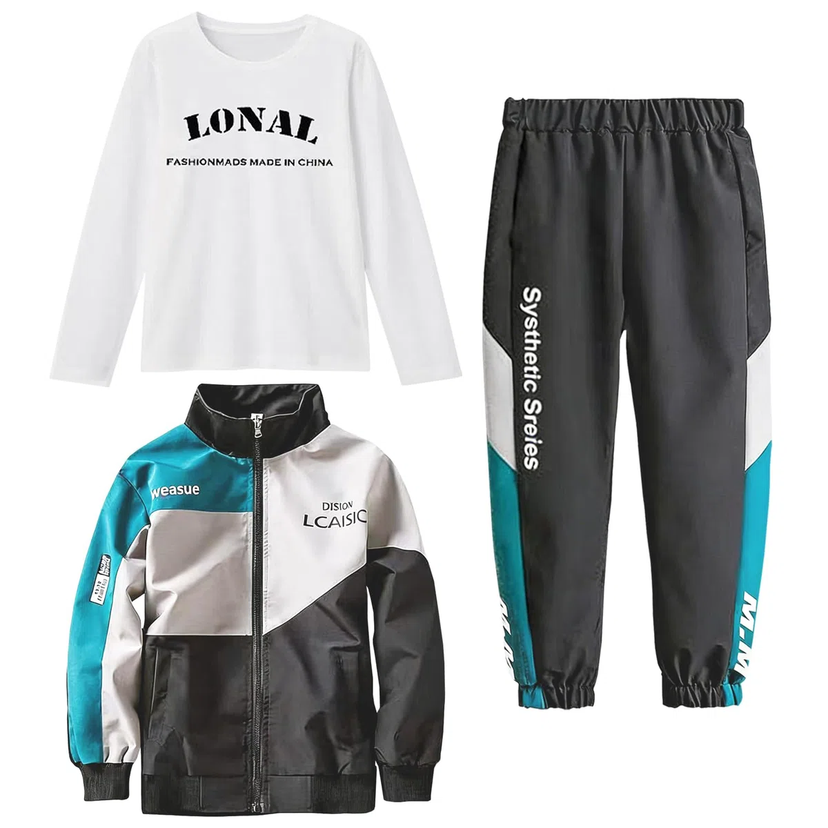 Kinder Jungen Trainingsanzug 2tlg/3tlg Sweatjacke mit Reißverschluss + Jogginghose + Langarm-T-Shirt Patchwork-Jogginganzug