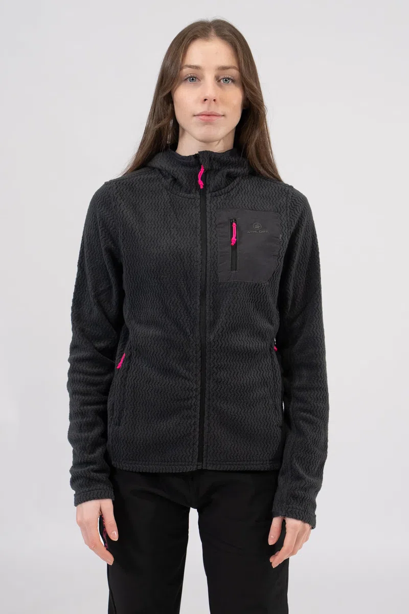 Damen sportliche Fleecejacke mit Stehkragen oder Kapuze in modischen Farben für Outdooraktivitäten