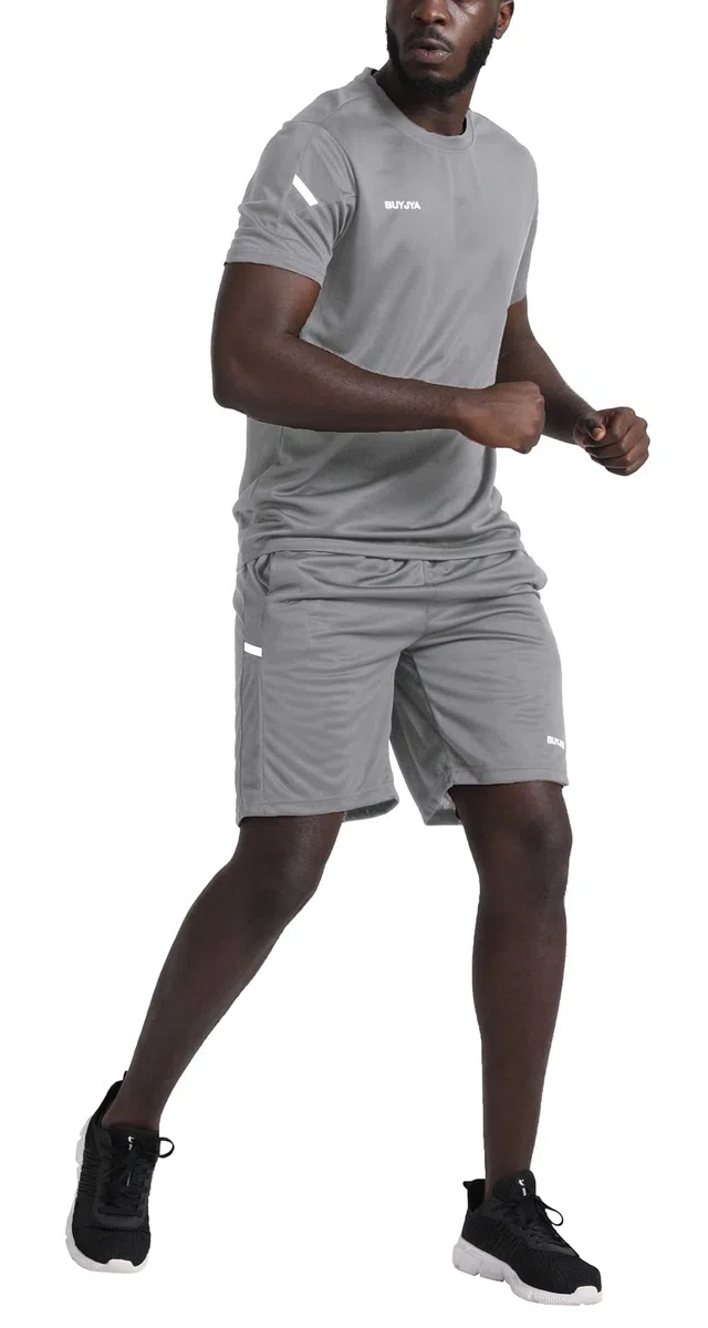 BUYJYA Herren-Trainingskleidung, athletische Shorts und Shirt-Set, 3er-Pack, für Basketball, Fußball, Training, Laufen, Fitnessstudio