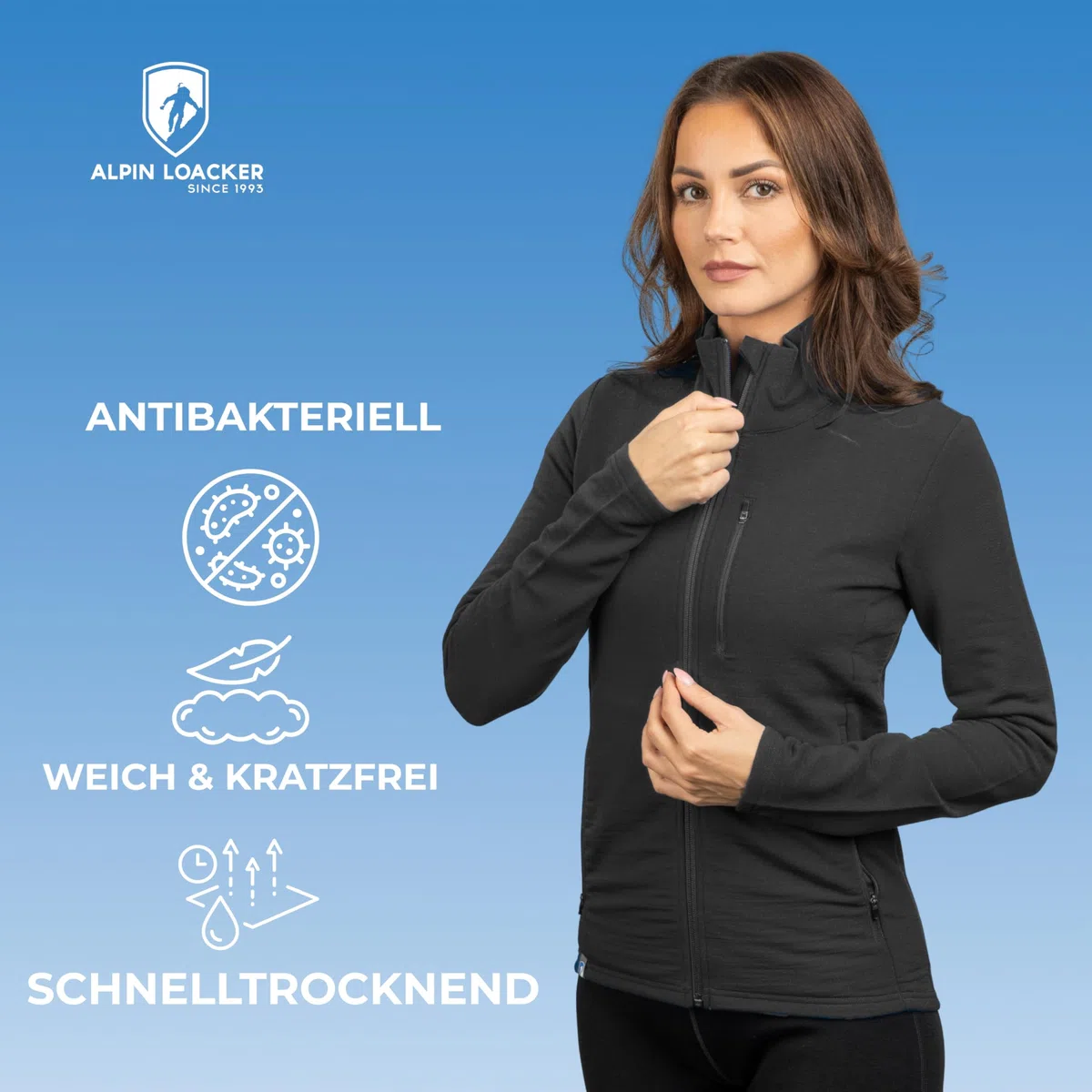 ALPIN LOACKER Merino Jacke Damen 270 g/m² I Merinowolle Fleecejacke atmungsaktiv I Wolljacke für Outdoor und Freizeit