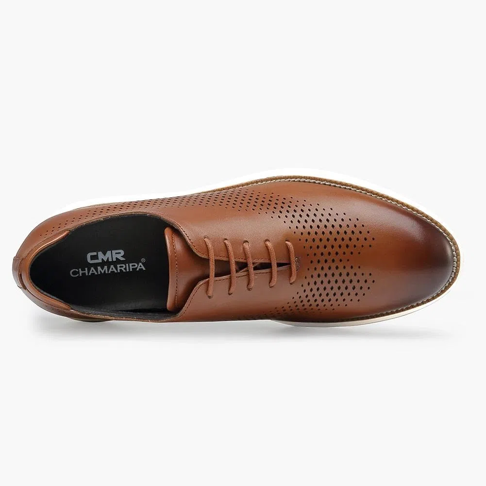 CHAMARIPA Herren Business-Casual-Schuhe mit 7 cm unsichtbarer Innenerhöhung | Obermaterial aus Vollnarbenleder, Integrierte erhöhende Einlegesohle, geeignet für Büroarbeit und alltägliche Anlässe.