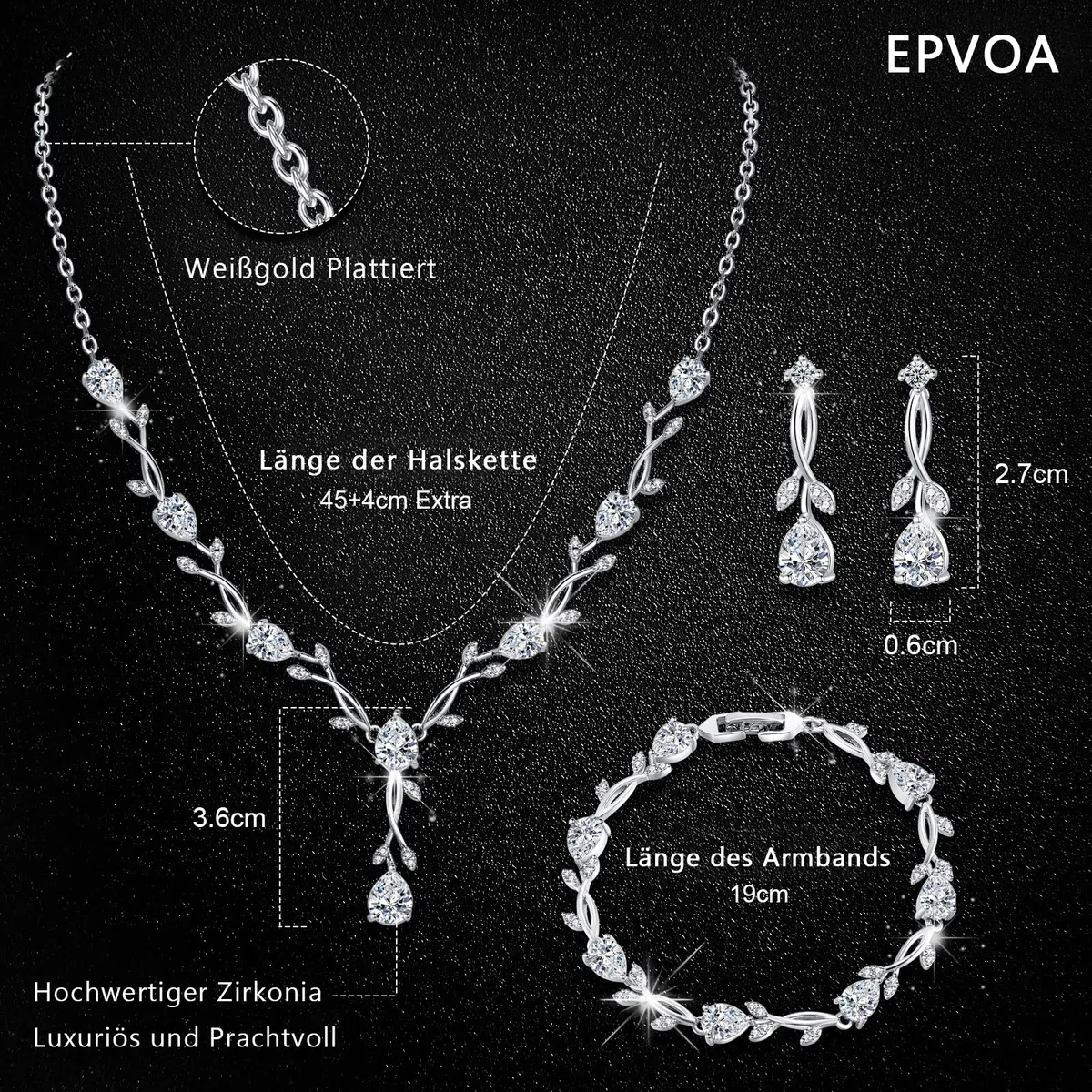 Hochzeit Schmuckset Sterling Silber 925 für Damen, Halskette Armband Ohrringe Set mit Zirkonia, Liebes Geschenk Brautschmuck Hochzeit für Braut Brautjungfer