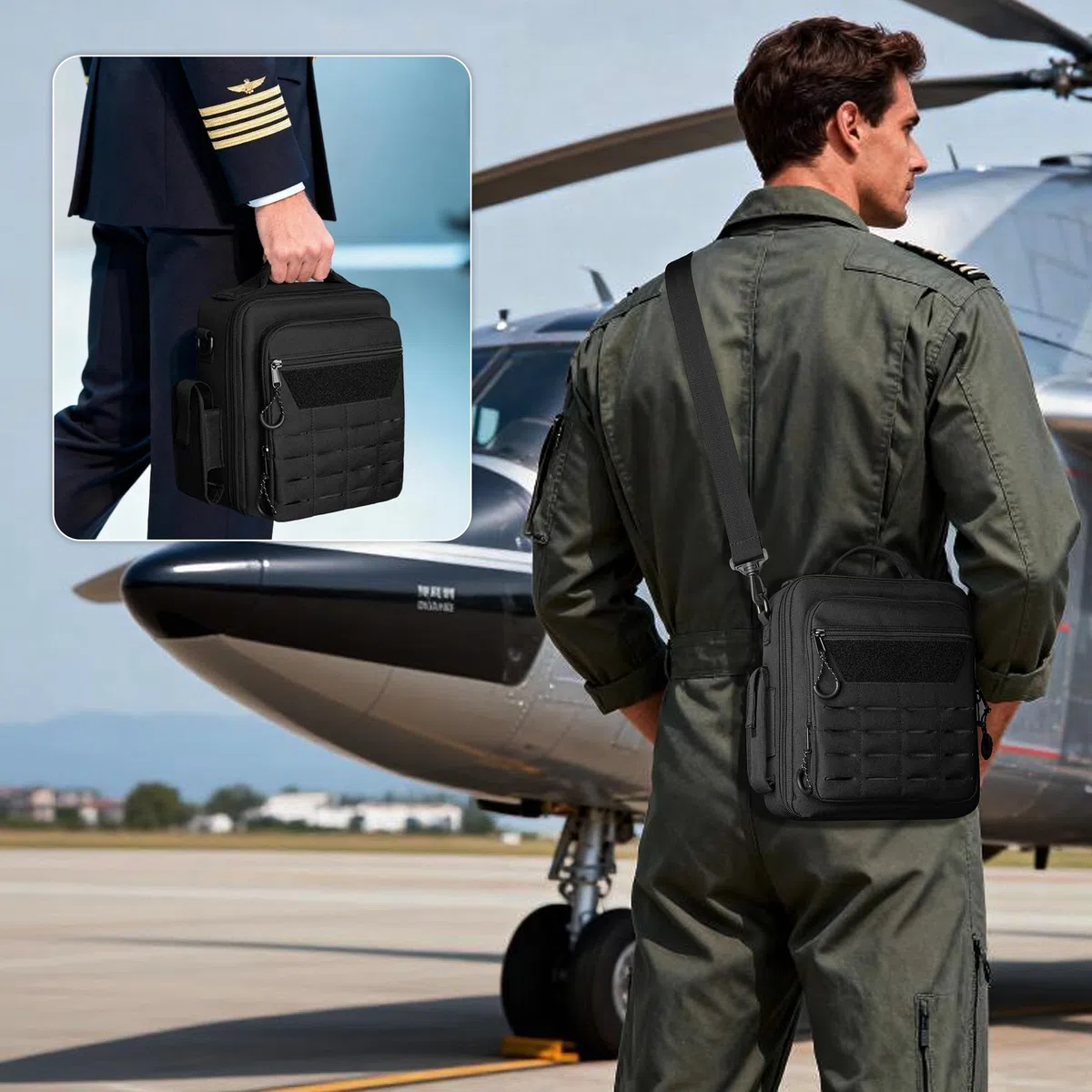Damero Kopfhörer Tasche für Flieger, kleine Pilotenkoffer für Kopfhörer, Tasche für Flugkopfhörer mit Schultergurten, Schwarz