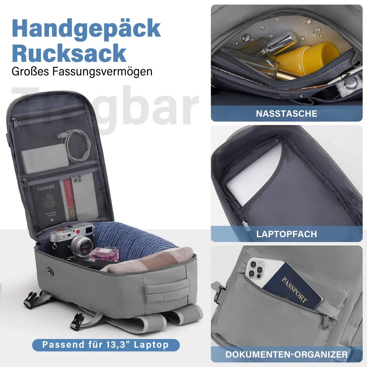 COOLIFE Handgepäck Koffer 55X40X20cm und Kabinen Rucksack 20L(40X25X20cm) Set für Ryanair & Easyjet Flugzeug Handgepäck Kabinengepäck Hartschlagenkoffer Reiserucksack Klein mit TSA-Schloss