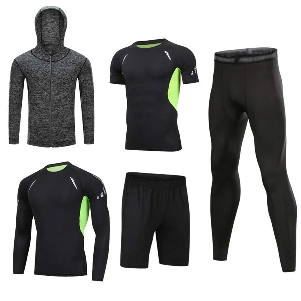 Herren Kompressionsshirt Sportbekleidung 5 Stück Schnelltrocknend Atmungsaktiv Fitness Trainingsanzüge Anzug für Running Gym Fitness