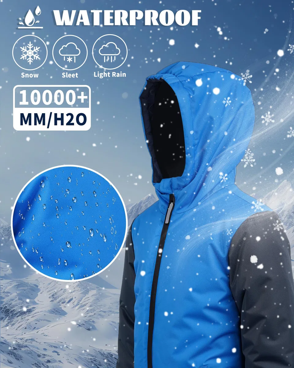 Owntop Schneeanzug Kinder Unisex, Schneeoverall Mädchen Jungen, Winddicht Wasserdicht Skianzug mit Kapuze Reißverschluss (Blau,98)