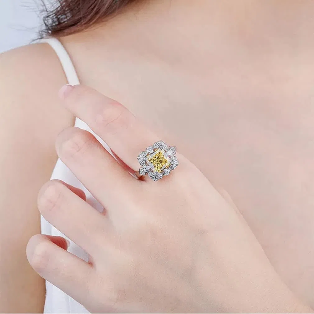 Ringe, 8 mm gelber Diamantring aus hochwertigem Edelstahl (S925), verstellbare Größe, Hochzeit oder for Geburtstag