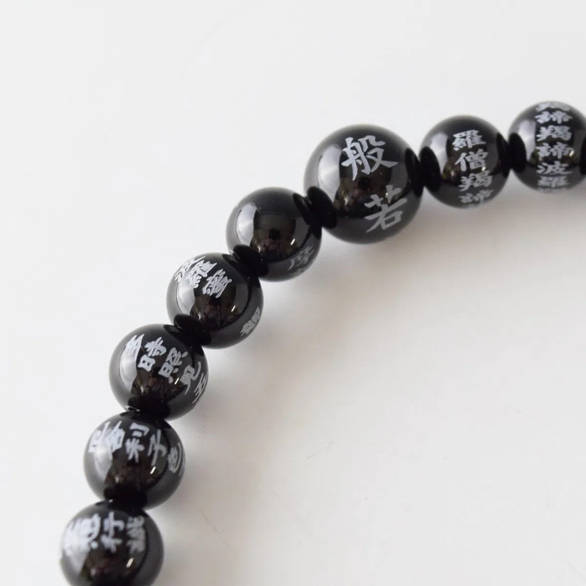 KYOTO ASAHIYA Schwarzes Onyx-Herz-Sutra-Perlenarmband, Juzu Dhyana, Zen, Meditation, handgefertigtes Geschenk für Männer, elastisches Stretch-Mala-Armband für Männer