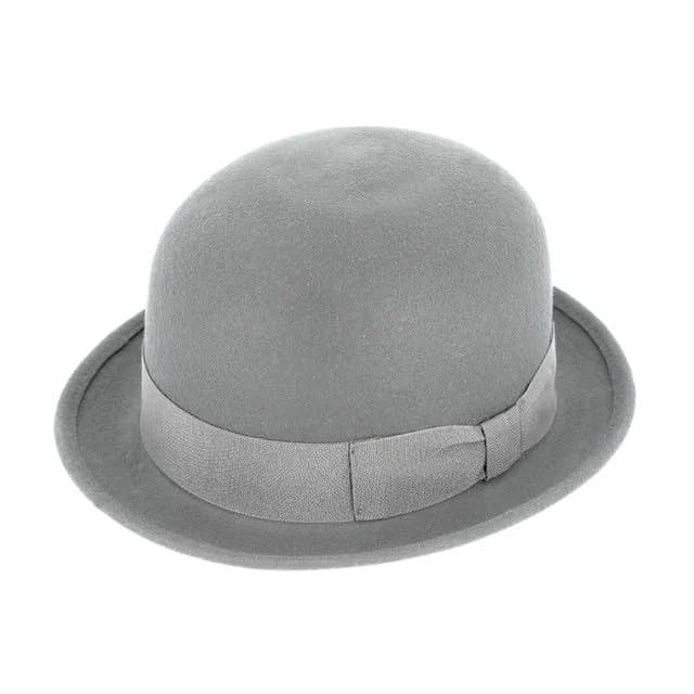 fiebig Melone mit Ripsband | Bowler Filzhut aus 100% Wolle für Damen und Herren | Klassischer Wollfilzhut Made in Italy (55-S, Hellgrau)