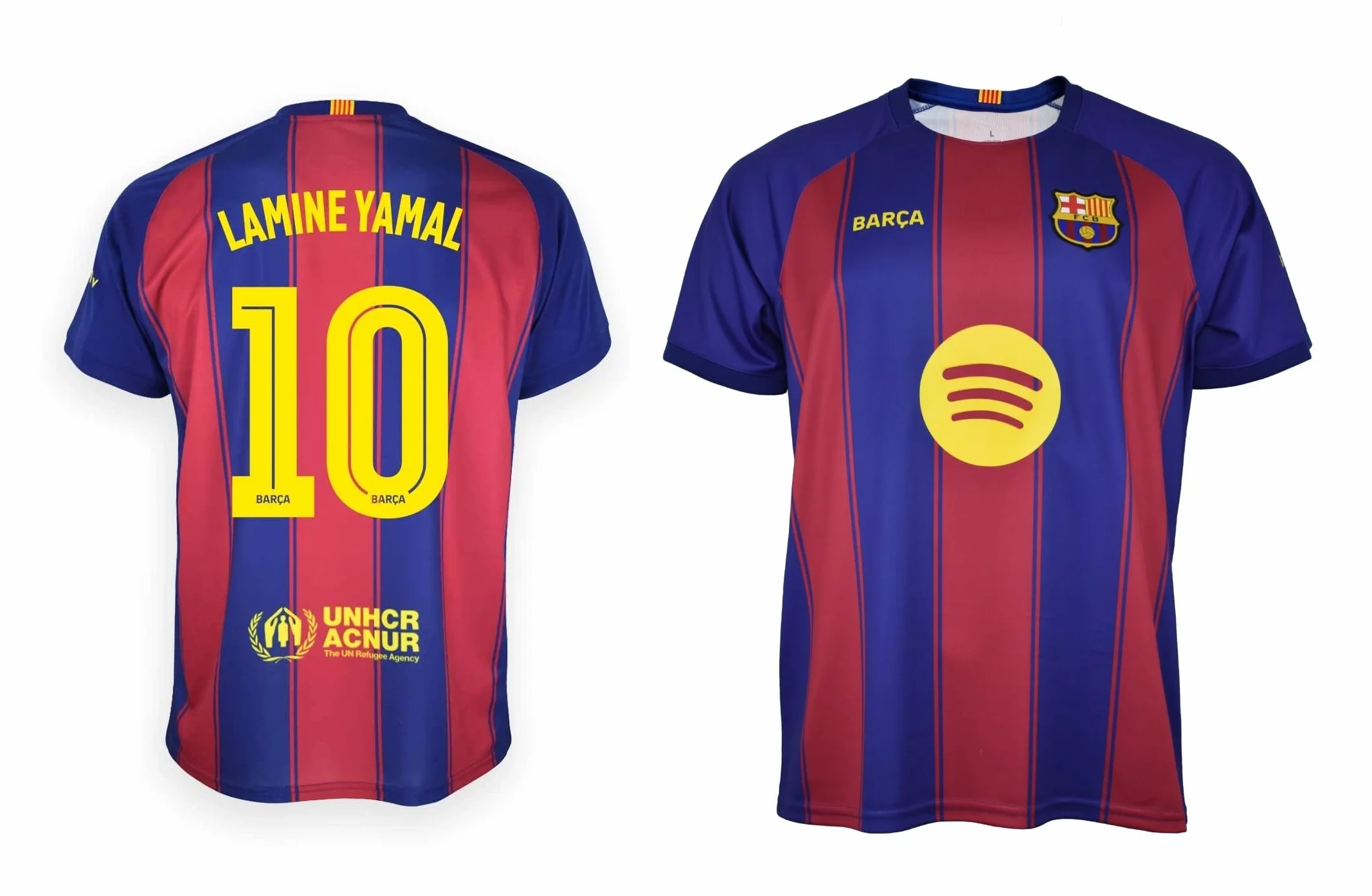 FC Barcelona Kinder-Set Lamine Yamal, 1. Team 25/26, offizielle Nachbildung – Kinder-Set mit Name und Nummer (FR/ES, Alter: 12 Jahre, Regular, Rot und Blau)