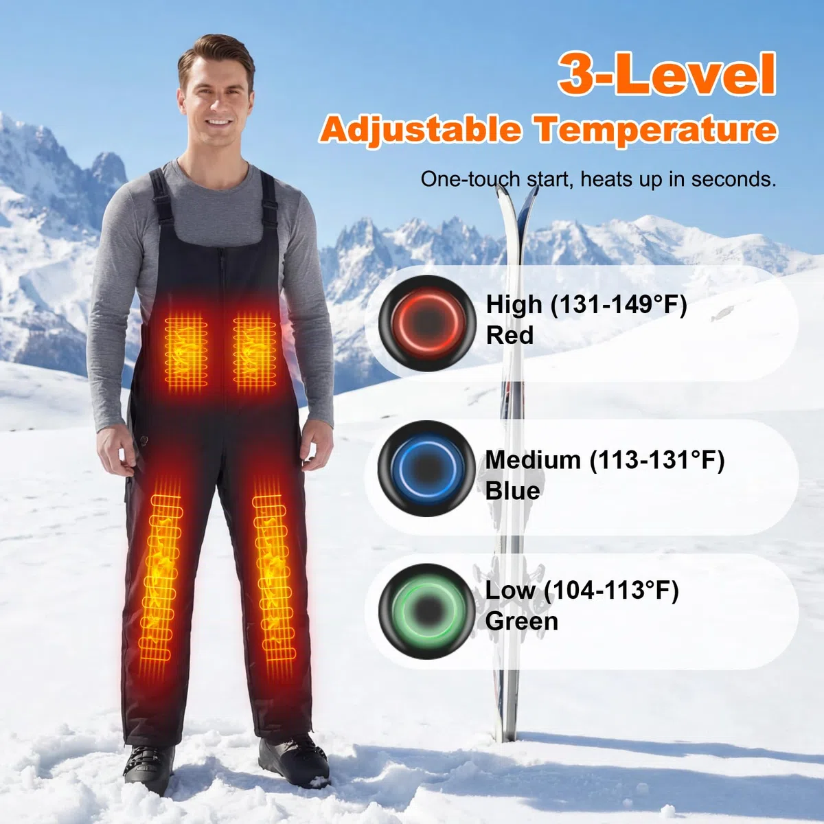 Beheizbare Herren Ski Bibs Wasserabweisender isolierter Schneelatzoverall Latzhose mit Akku, Latzhosen für Herren Skihose Snowboardhose, Beheizte Arbeitslatzhose Männer Berufshose mit vielen Taschen