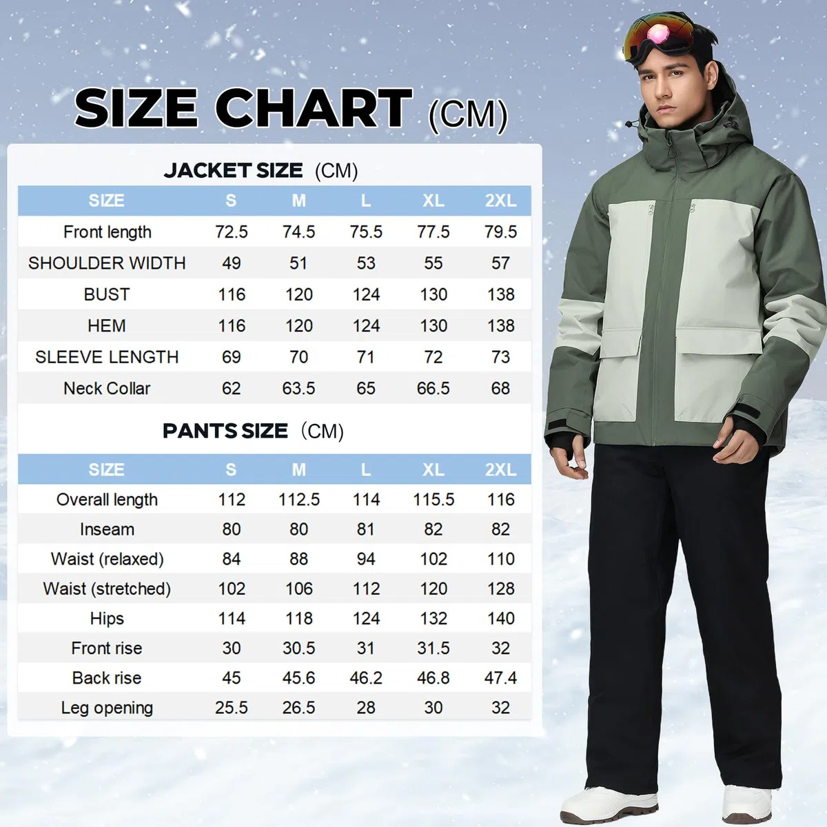 HOUZONIY Herren Schneeanzug Skijacke und Skihose Set Herren Zweiteilig Outdoor-Skikleidung Winddicht Ski Anzug Mit Kapuzen zum Skifahren Snowboarden