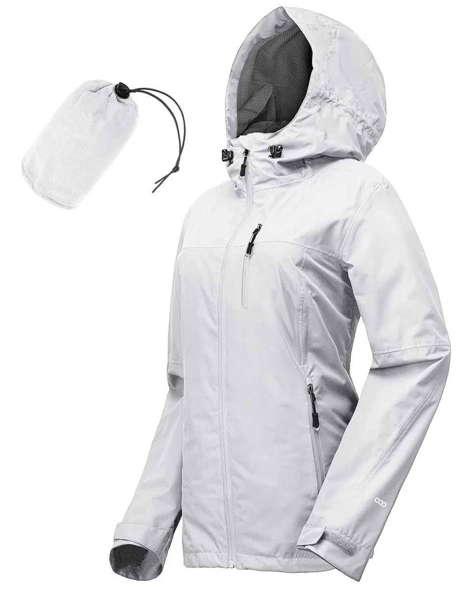 33,000ft Regenjacke Damen Wasserdicht Outdoorjacke Atmungsaktiv Herbst Übergangsjacke Leichte Jacke mit Kapuze Windbreaker zum Wandern Reisen Treking Fahrrad