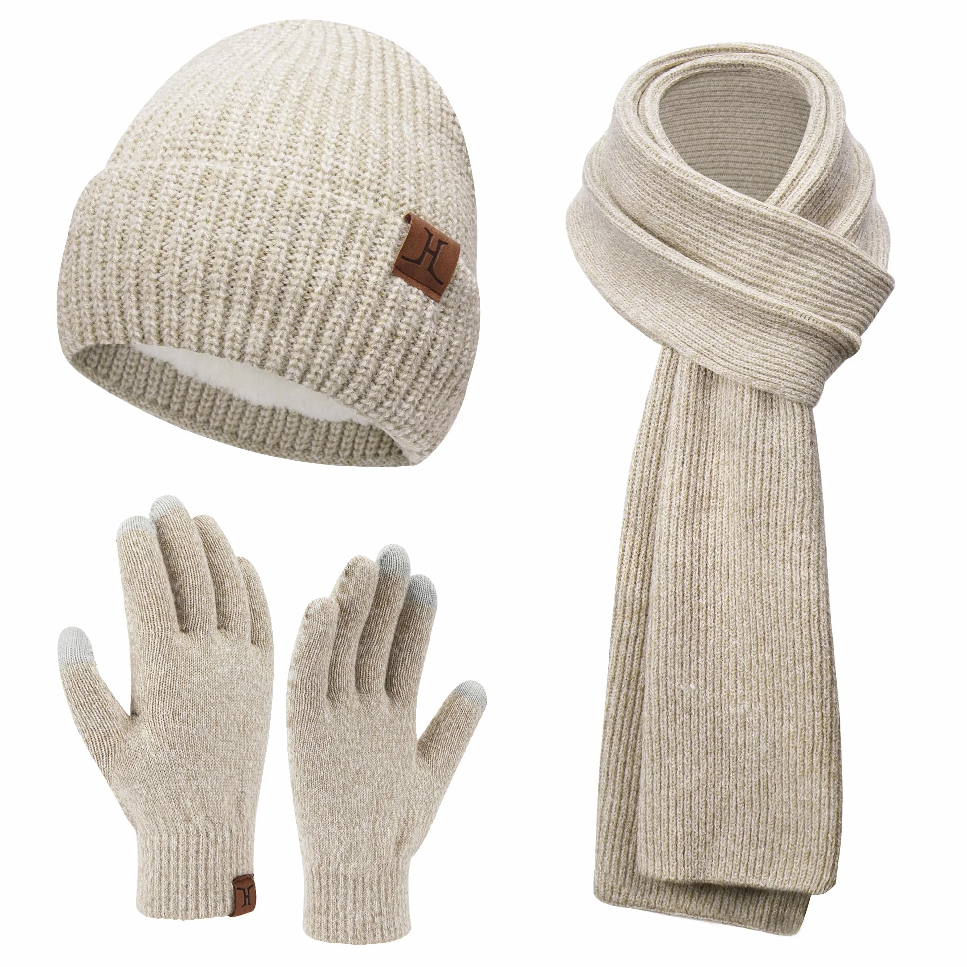 ZASFOU Damen Winter Mütze Schal Touchscreen Handschuhe Set Thermo Beanie Wintermütze Strickmütze Schlauchschal Winterhandschuhe Geschenk für Frauen