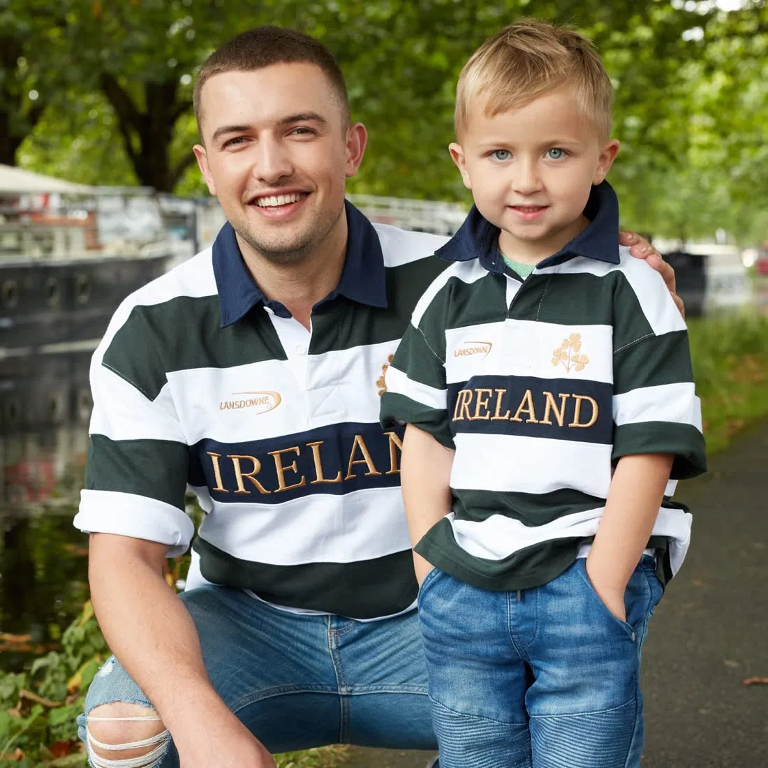 Lansdowne Irland Rugby-Shirt für Kinder, 1/2-Ärmel, Flasche/Weiß/Gold