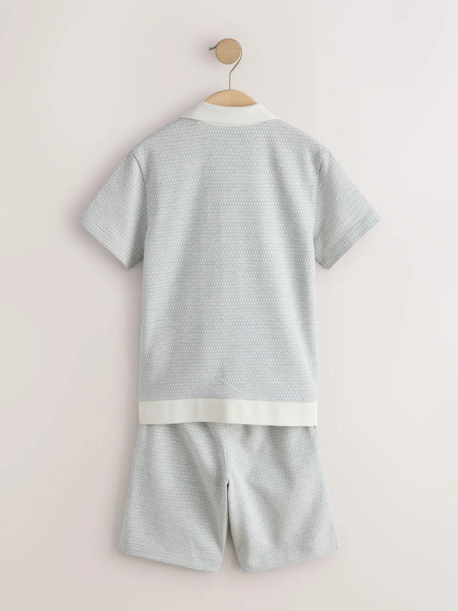 NEXT Jungen Durchgeknöpftes Hemd mit Revers und Shorts im Set
