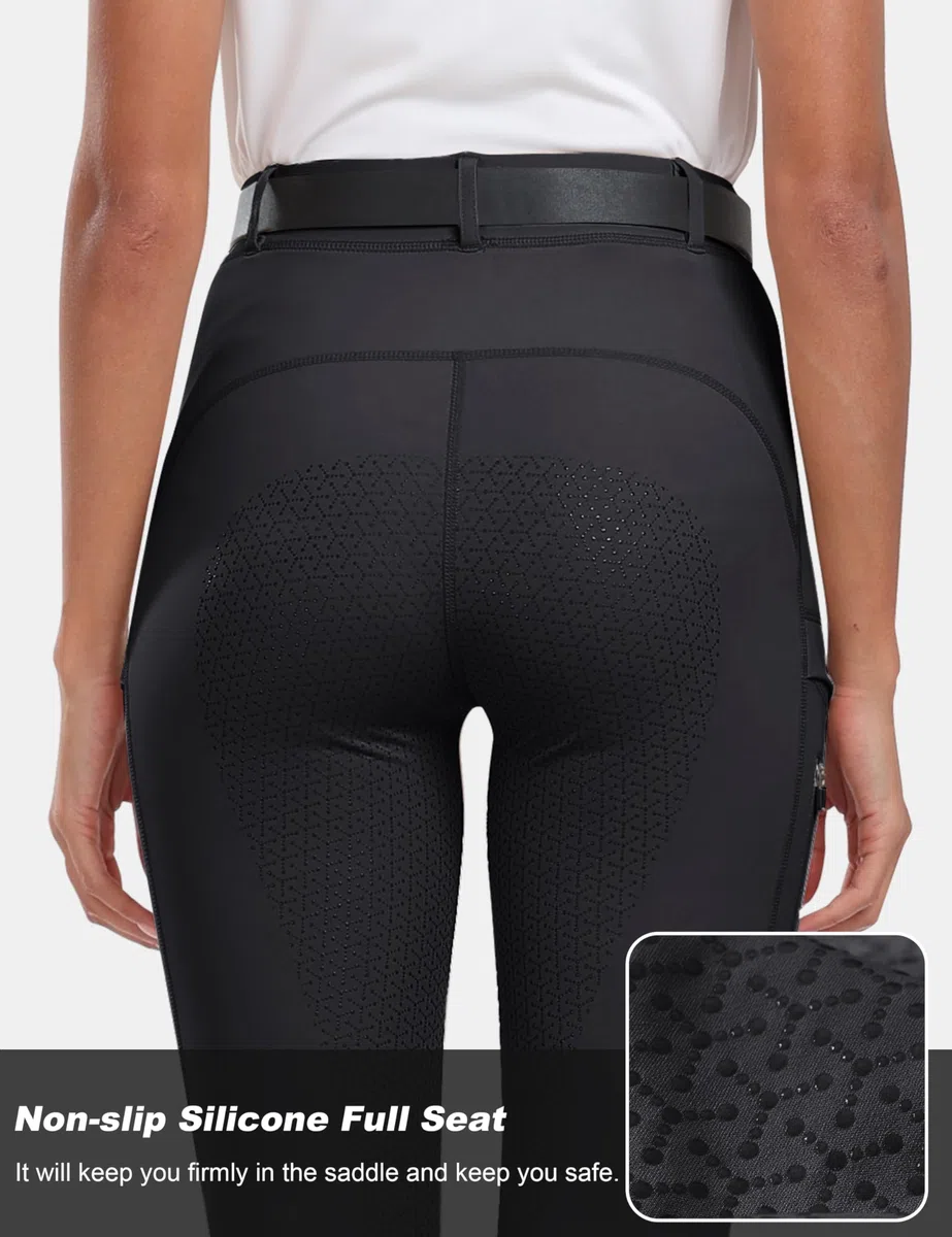 MoFiz Damen Reitleggings Silikon Vollbesatz Reithose Vollbesatzreithose High Waist für Reitsport Reitstretchhose mit Tasche