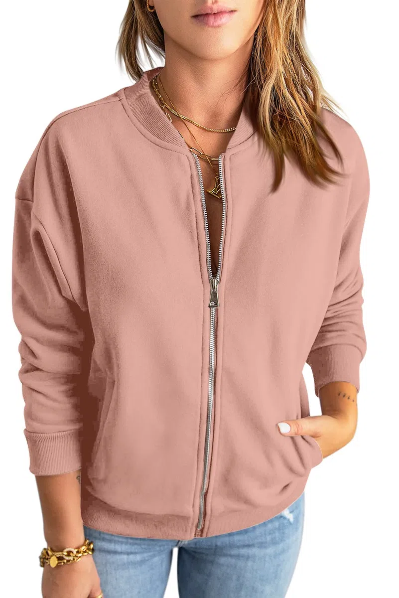 GeGekoko Zip Sweatshirt Damen übergroße Jacket Sweatshirt Einfarbige Loose Langarm Tops Oberteile mit Tasche