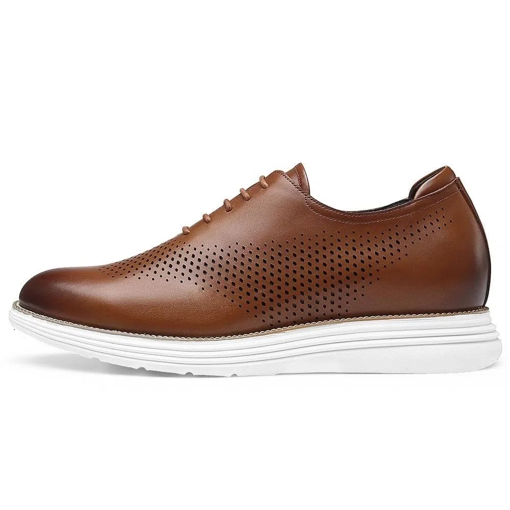 CHAMARIPA Herren Business-Casual-Schuhe mit 7 cm unsichtbarer Innenerhöhung | Obermaterial aus Vollnarbenleder, Integrierte erhöhende Einlegesohle, geeignet für Büroarbeit und alltägliche Anlässe.